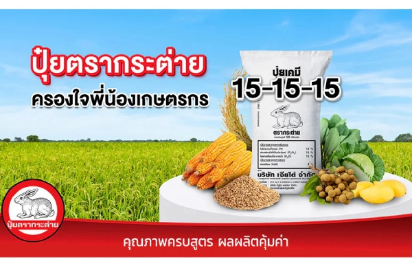 ปุ๋ยตรากระต่าย สูตร 15-15-15 ปุ๋ยสูตรเสมอ ที่ครองใจพี่น้องเกษตรกรมาอย่างยาวนาน อันดับ1ในใจ ชัวร์ เด๊ะ เด๊ะ